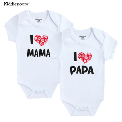 Adorable 2-Pack Newborn Baby Rompers - 100% Cotton I Love Papa Mama Design, Perfect for Boys & Girls!