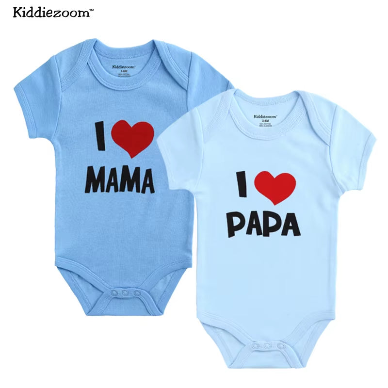 Adorable 2-Pack Newborn Baby Rompers - 100% Cotton I Love Papa Mama Design, Perfect for Boys & Girls!
