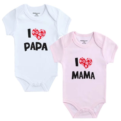 Adorable 2-Pack Newborn Baby Rompers - 100% Cotton I Love Papa Mama Design, Perfect for Boys & Girls!