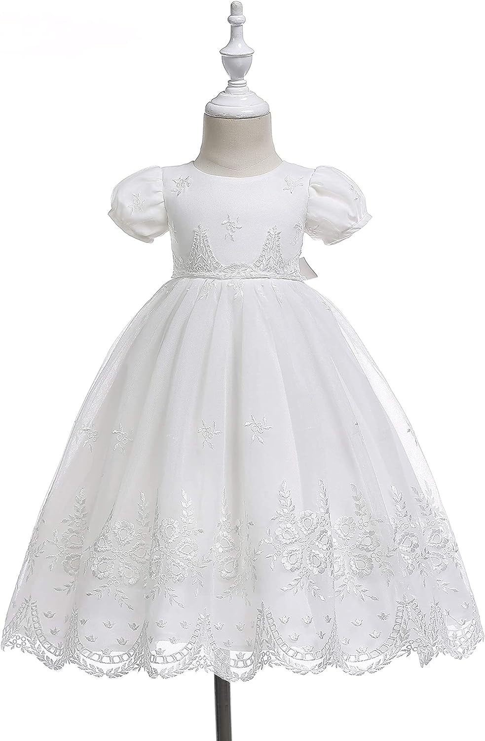 Baby-Girls Newborn Satin Christening Baptism Floral Embroidered Dress Gown Outfit