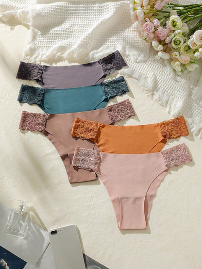 Shein Underwear&Sleepwear Basics 5Pack Contrast Lace Panty Lingerie