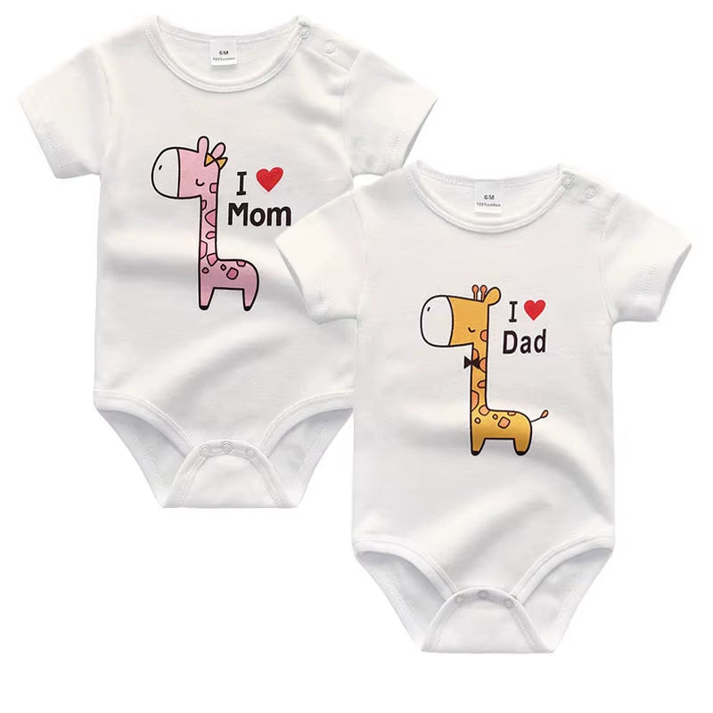 Adorable 2-Pack Newborn Baby Rompers - 100% Cotton I Love Papa Mama Design, Perfect for Boys & Girls!