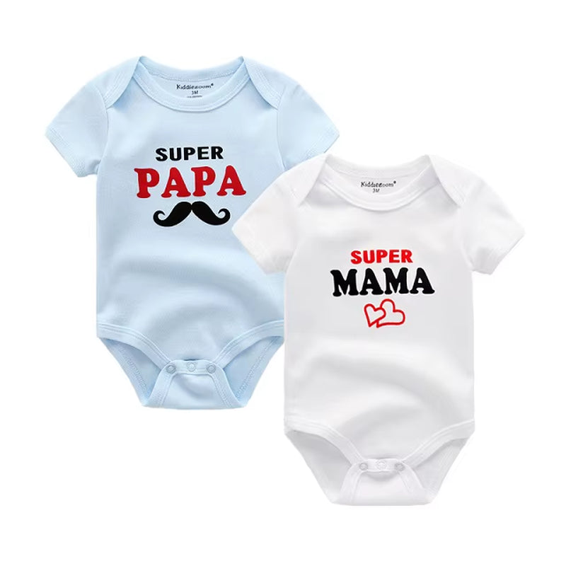 Adorable 2-Pack Newborn Baby Rompers - 100% Cotton I Love Papa Mama Design, Perfect for Boys & Girls!
