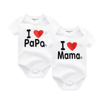 Adorable 2-Pack Newborn Baby Rompers - 100% Cotton I Love Papa Mama Design, Perfect for Boys & Girls!