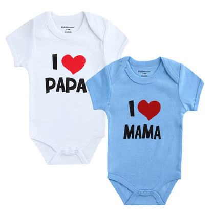 Adorable 2-Pack Newborn Baby Rompers - 100% Cotton I Love Papa Mama Design, Perfect for Boys & Girls!