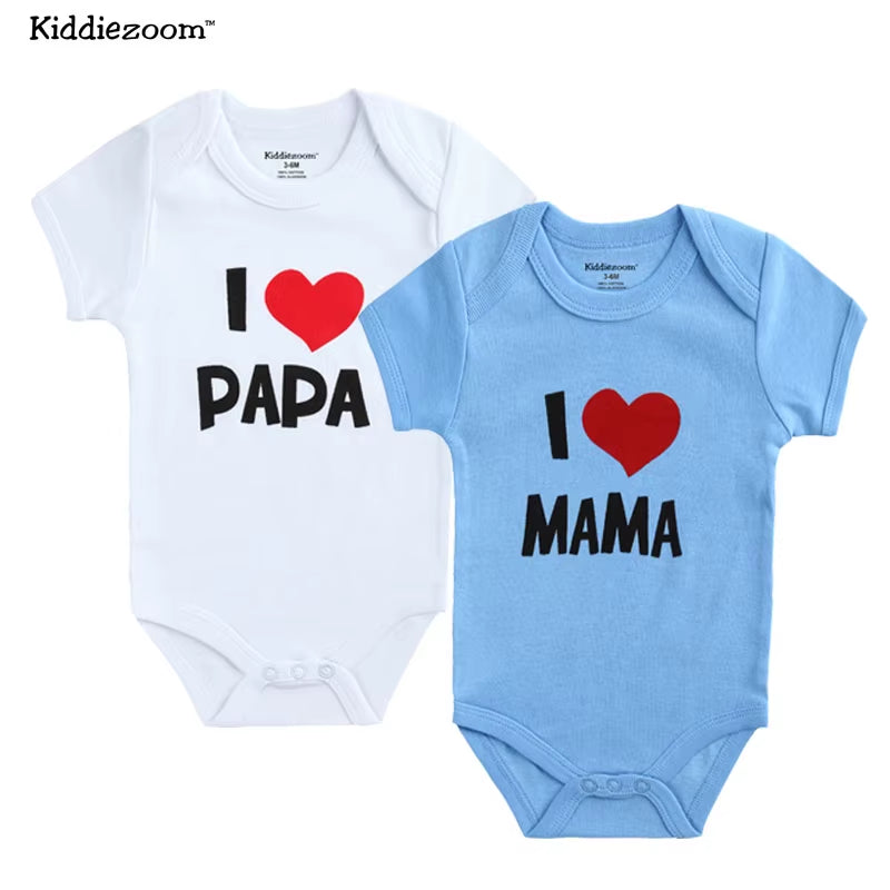 Adorable 2-Pack Newborn Baby Rompers - 100% Cotton I Love Papa Mama Design, Perfect for Boys & Girls!