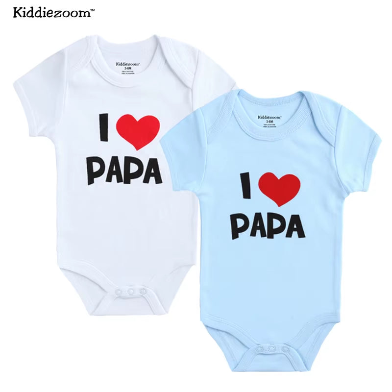 Adorable 2-Pack Newborn Baby Rompers - 100% Cotton I Love Papa Mama Design, Perfect for Boys & Girls!