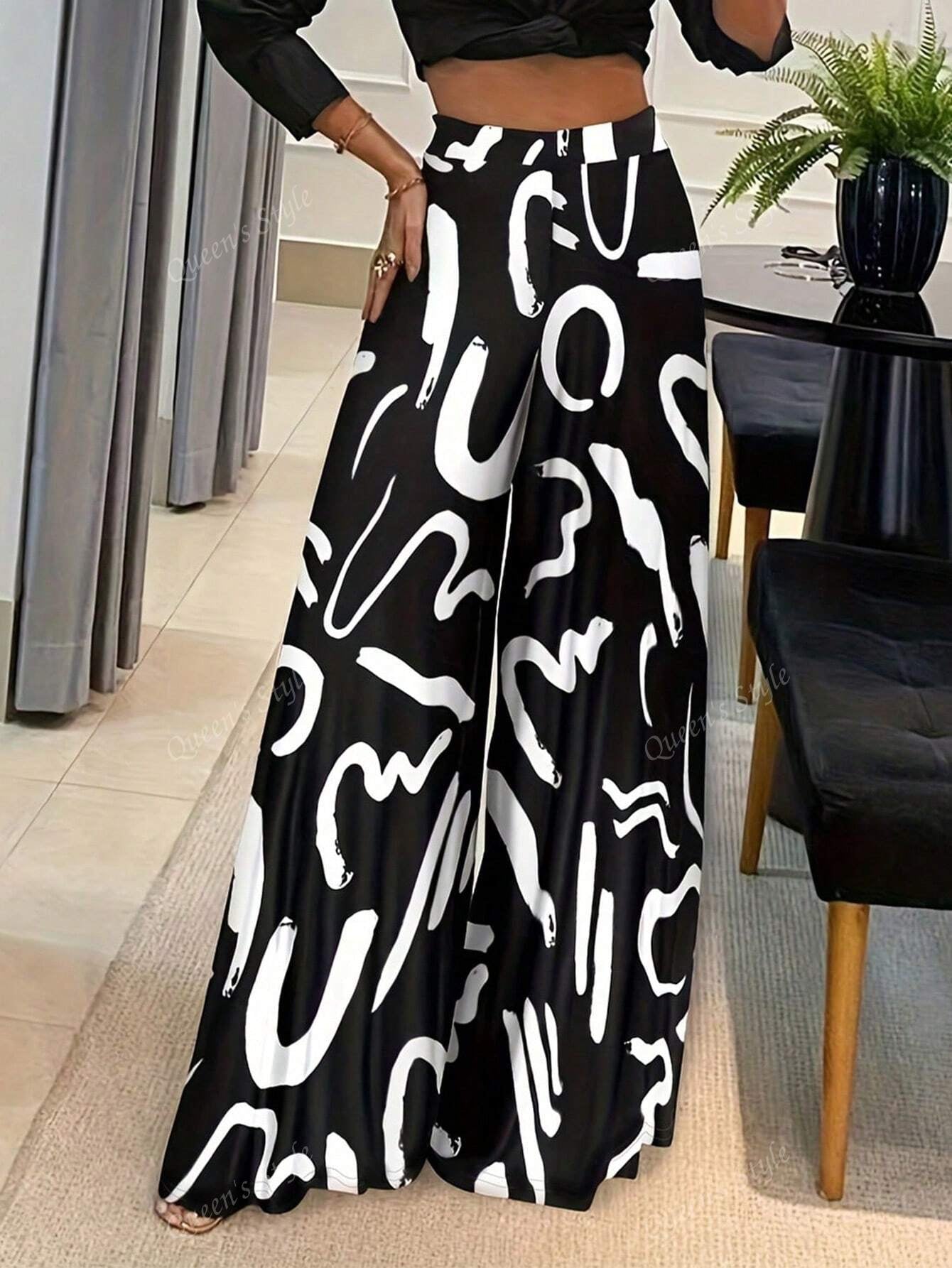 Legant Geometric Print Loose Wide Leg Fashionable Pants for Women Spring/Summer Wear