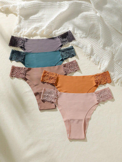 Shein Underwear&Sleepwear Basics 5Pack Contrast Lace Panty Lingerie