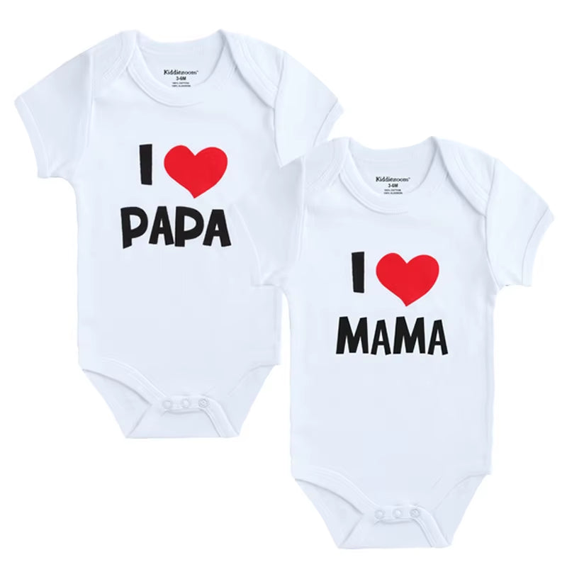 Adorable 2-Pack Newborn Baby Rompers - 100% Cotton I Love Papa Mama Design, Perfect for Boys & Girls!