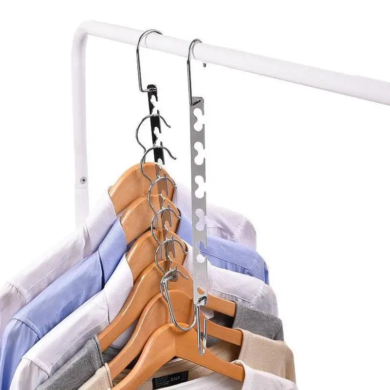 Maximize Closet Space with 6 Hole Clothes Hanger Organizer - Efficient Clothing Storage & Drying Rack
