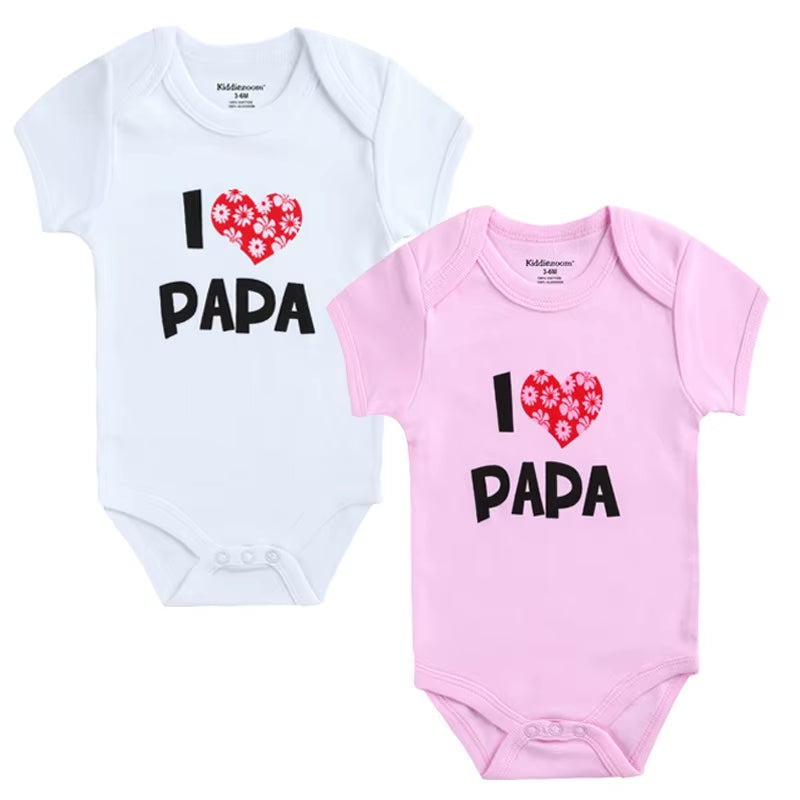 Adorable 2-Pack Newborn Baby Rompers - 100% Cotton I Love Papa Mama Design, Perfect for Boys & Girls!