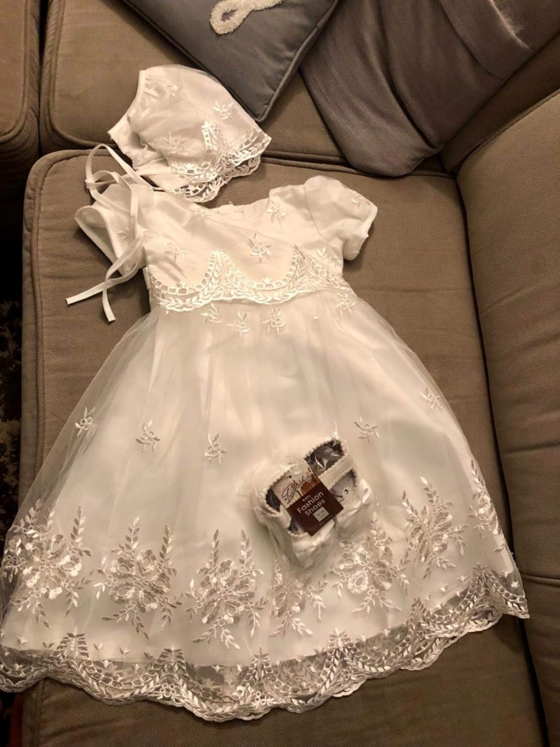 Baby-Girls Newborn Satin Christening Baptism Floral Embroidered Dress Gown Outfit