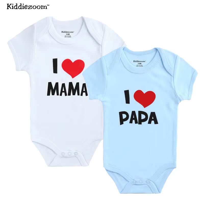 Adorable 2-Pack Newborn Baby Rompers - 100% Cotton I Love Papa Mama Design, Perfect for Boys & Girls!