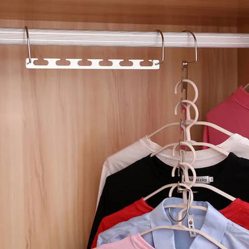 Maximize Closet Space with 6 Hole Clothes Hanger Organizer - Efficient Clothing Storage & Drying Rack