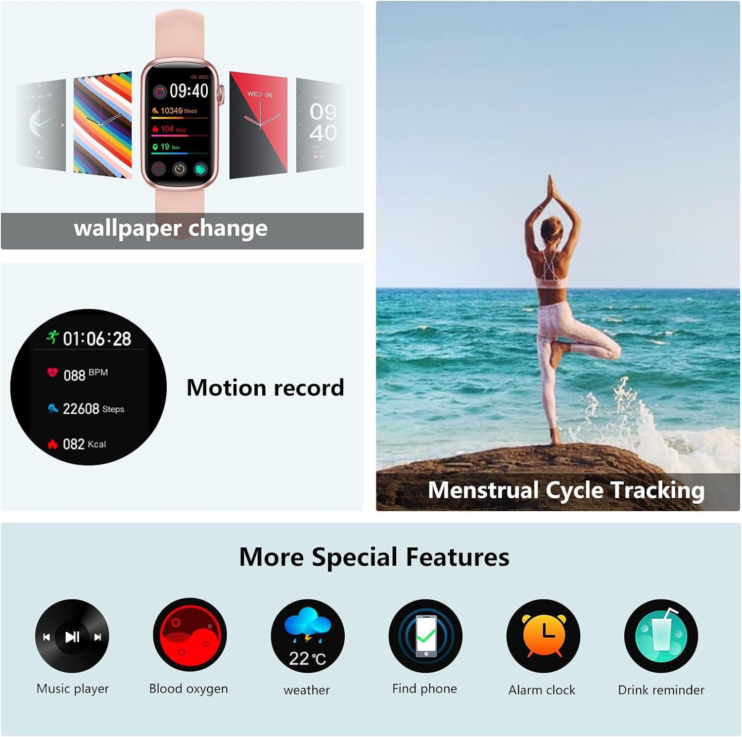 Fitness Tracker, Heart Rate Monitor Blood Pressure Activity Tracker with Blood Oxygen, IP68 Wateproof Sleep Tracker Sport Bracelet Pedometer Step Calories Smartwatch Women