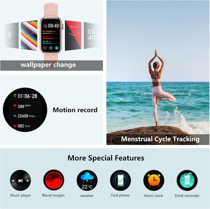 Fitness Tracker, Heart Rate Monitor Blood Pressure Activity Tracker with Blood Oxygen, IP68 Wateproof Sleep Tracker Sport Bracelet Pedometer Step Calories Smartwatch Women