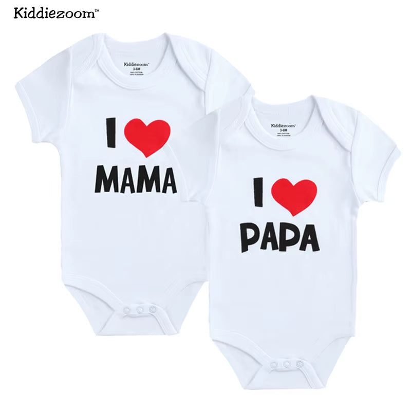 Adorable 2-Pack Newborn Baby Rompers - 100% Cotton I Love Papa Mama Design, Perfect for Boys & Girls!