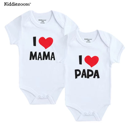 Adorable 2-Pack Newborn Baby Rompers - 100% Cotton I Love Papa Mama Design, Perfect for Boys & Girls!