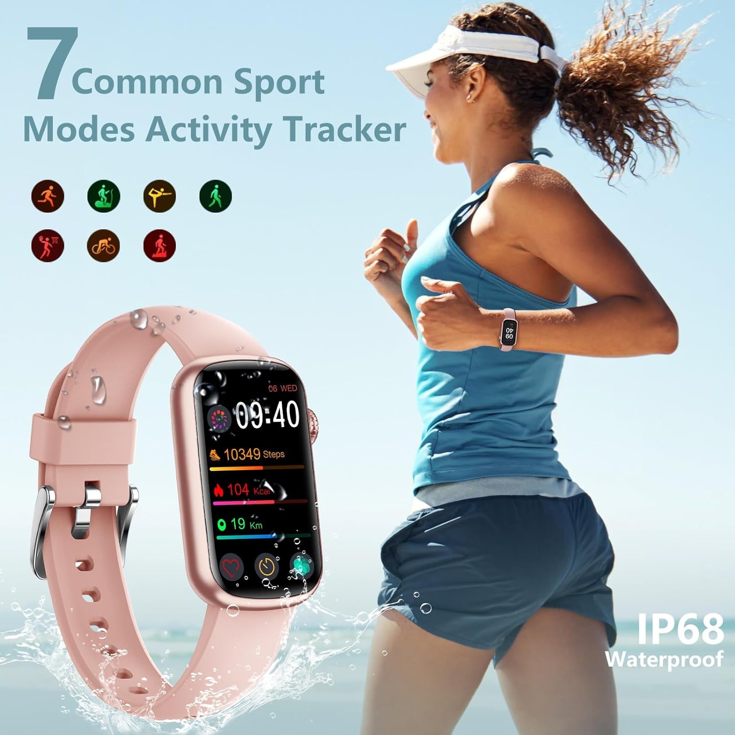 Fitness Tracker, Heart Rate Monitor Blood Pressure Activity Tracker with Blood Oxygen, IP68 Wateproof Sleep Tracker Sport Bracelet Pedometer Step Calories Smartwatch Women