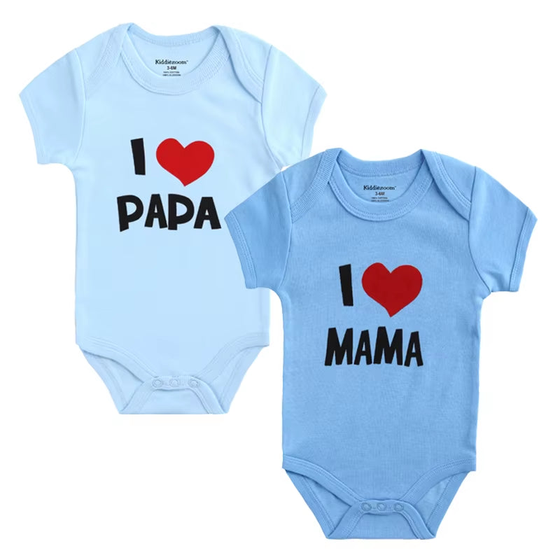 Adorable 2-Pack Newborn Baby Rompers - 100% Cotton I Love Papa Mama Design, Perfect for Boys & Girls!