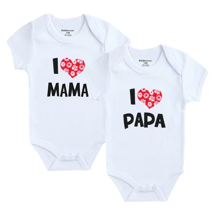 Adorable 2-Pack Newborn Baby Rompers - 100% Cotton I Love Papa Mama Design, Perfect for Boys & Girls!