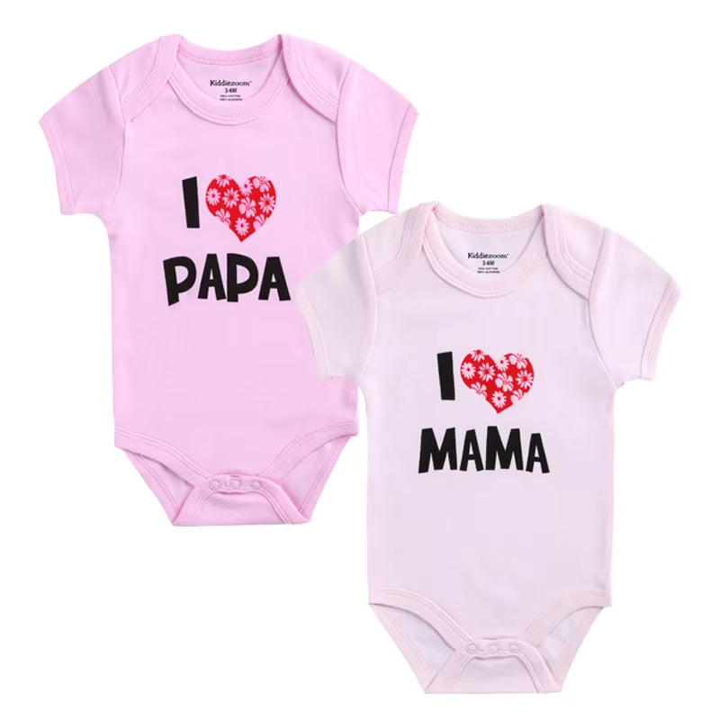 Adorable 2-Pack Newborn Baby Rompers - 100% Cotton I Love Papa Mama Design, Perfect for Boys & Girls!