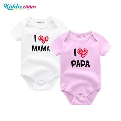 Adorable 2-Pack Newborn Baby Rompers - 100% Cotton I Love Papa Mama Design, Perfect for Boys & Girls!